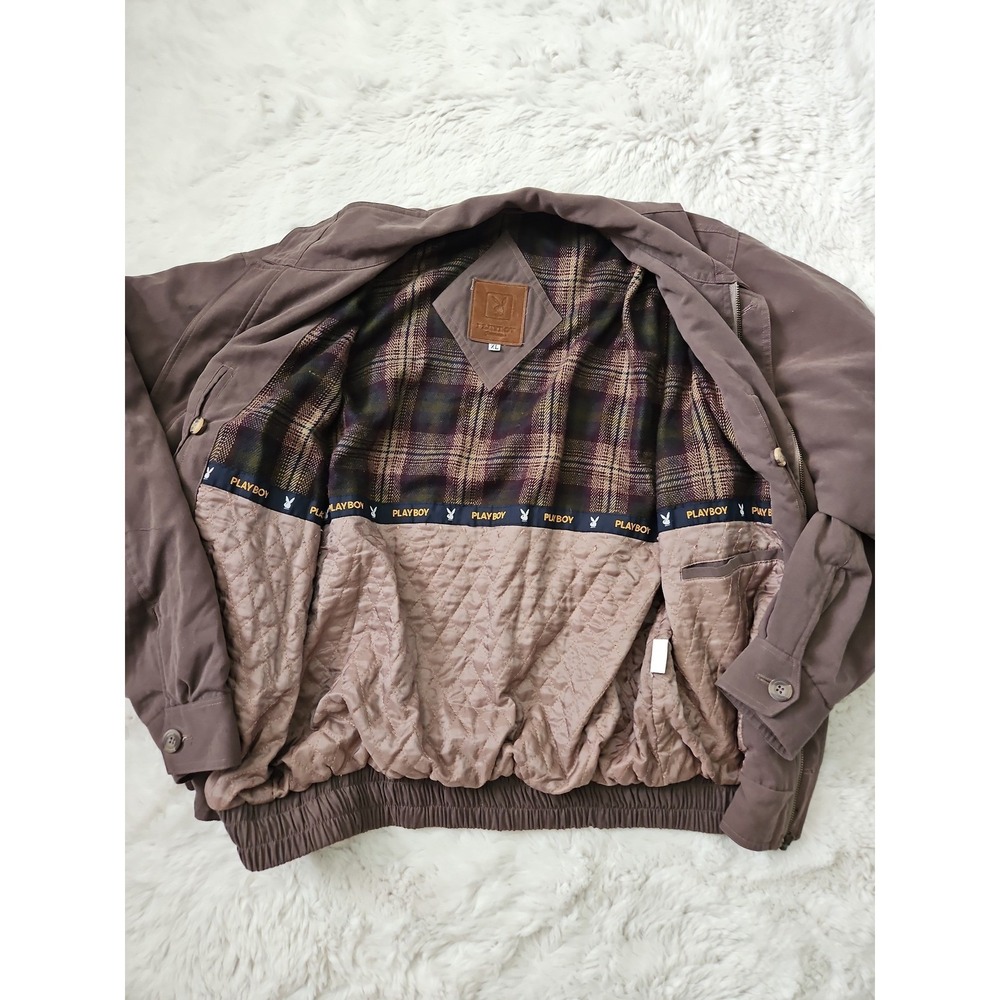 Vintage 90s Playboy Harrington Bomber Jacket Plum Plaid‎ Quilted XL